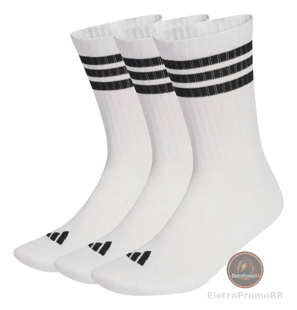3 Pares De Meias Acolchoadas Três Listras adidas Branco Lisa P