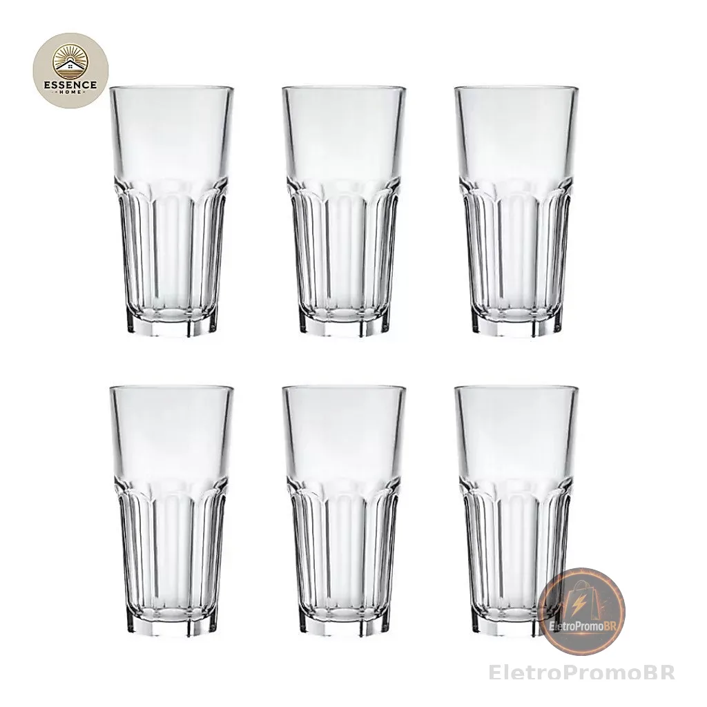 Copo De Vidro Resistente 350ml Long Drink Kit c/ 6 Para Suco Água Refrigerante