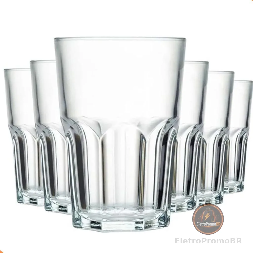 Jogo De Copos Em Vidro Kit Cozinha Água Suco Drink Refrigerante 350ml Mesa Posta Casa Nova