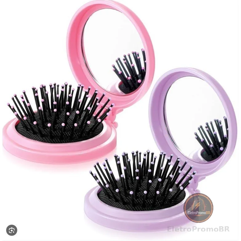 ANA1108 KIT Mini Escova de Cabelo Dobrável Com Espelho-Portátil e Perfeita Para Bolsa