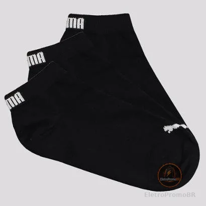 Kit Meia Puma Sapatilha 3 Pares Cano Curto Feminina Preta
