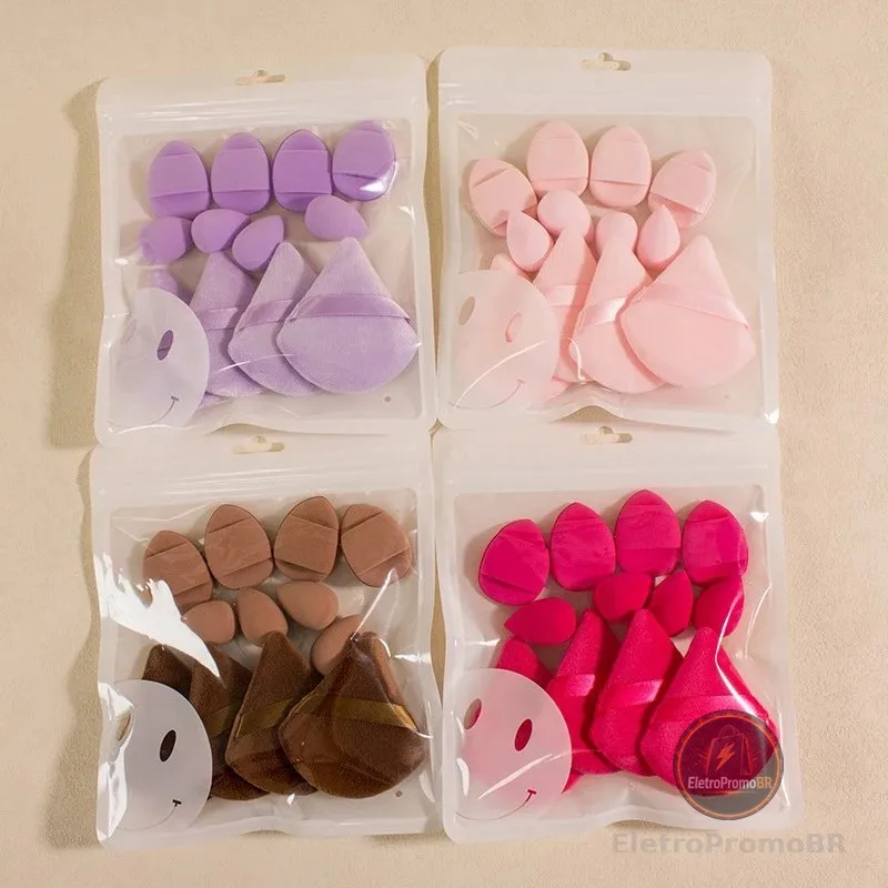 ANA1108 Conjunto12 peças Esponjas Multifuncionais para Maquiagem - Aplica Base Blush e Corretivo