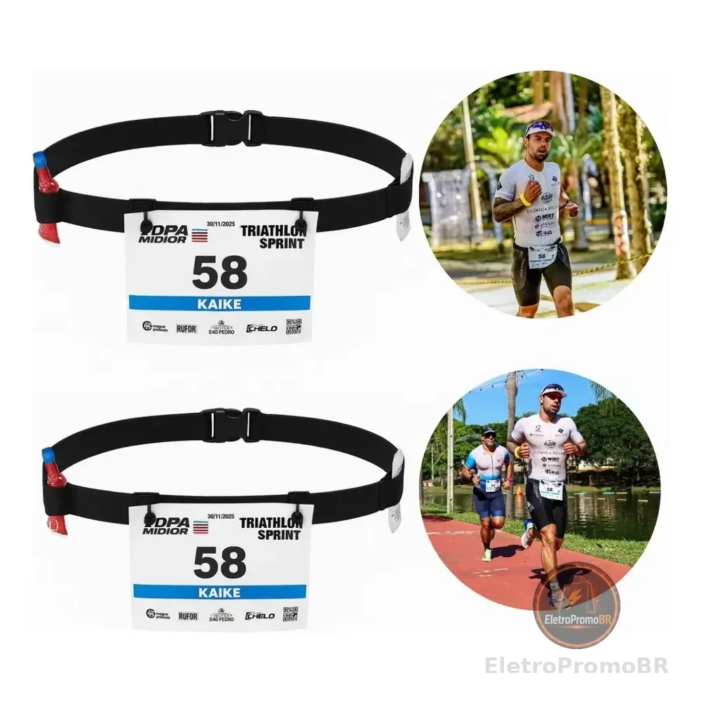 Kit 2 Cintos Porta Número Corrida Triathlon Ciclismo Preto