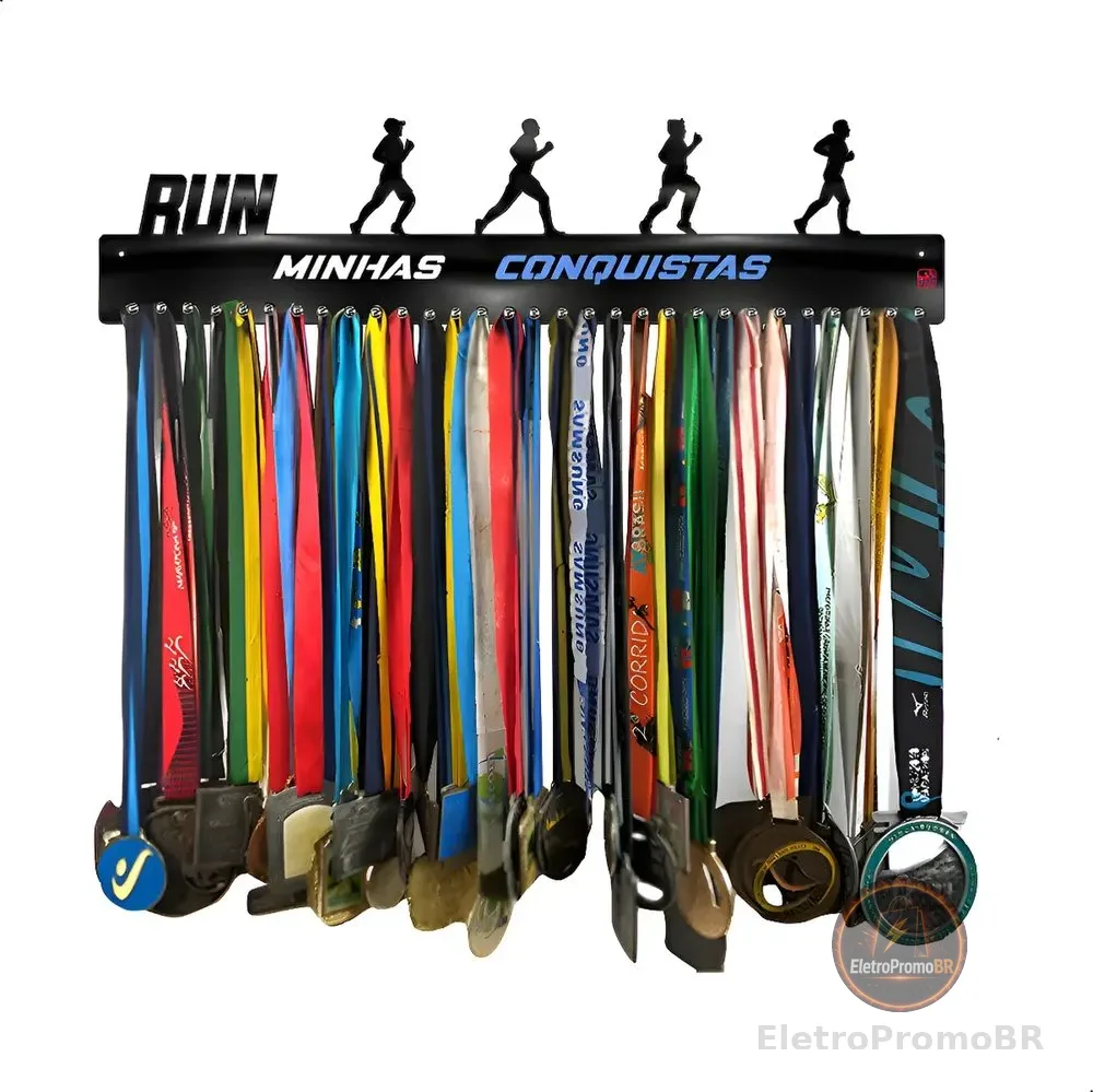 Porta Medalhas Corrida De Rua Masc Para Até 100 Medalhas Cor Preto Quadro De Medalha
