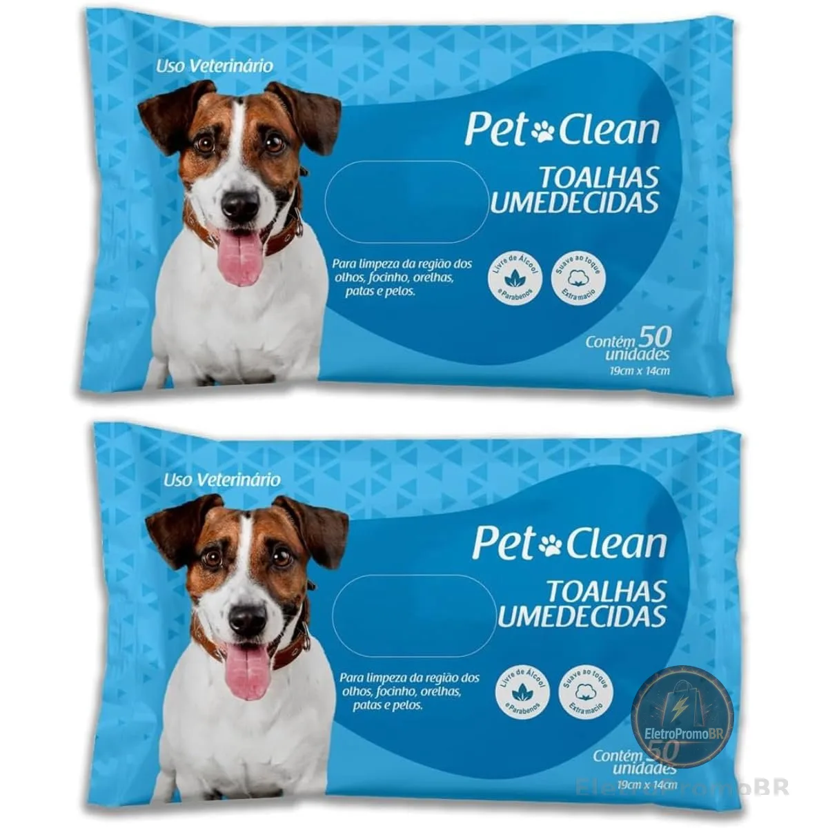 Kit 2 Toalhas Lenços Umedecidos Para Pet Cães e Gatos - Total de 100 Unidades