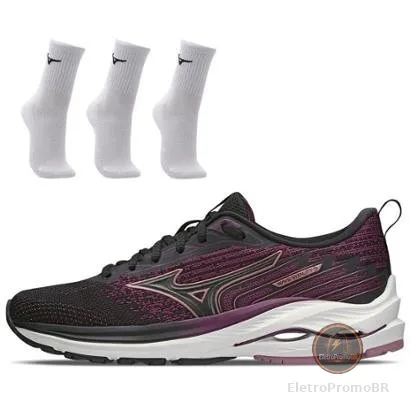 Kit 1 Tênis de Corrida Feminino Mizuno Wave Vitality 5 e 3 Pares de Meia Cano Médio