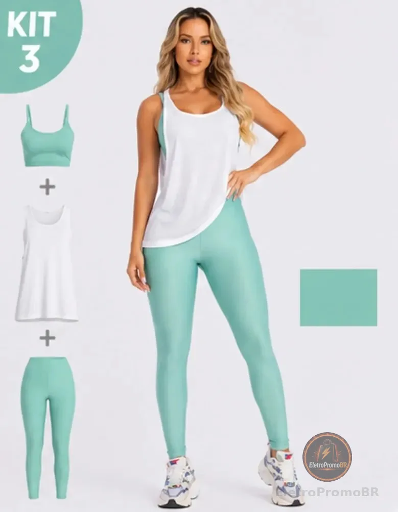 Conjunto Fitness Top Legging E Regatão Feminino Academia Verde-claro M