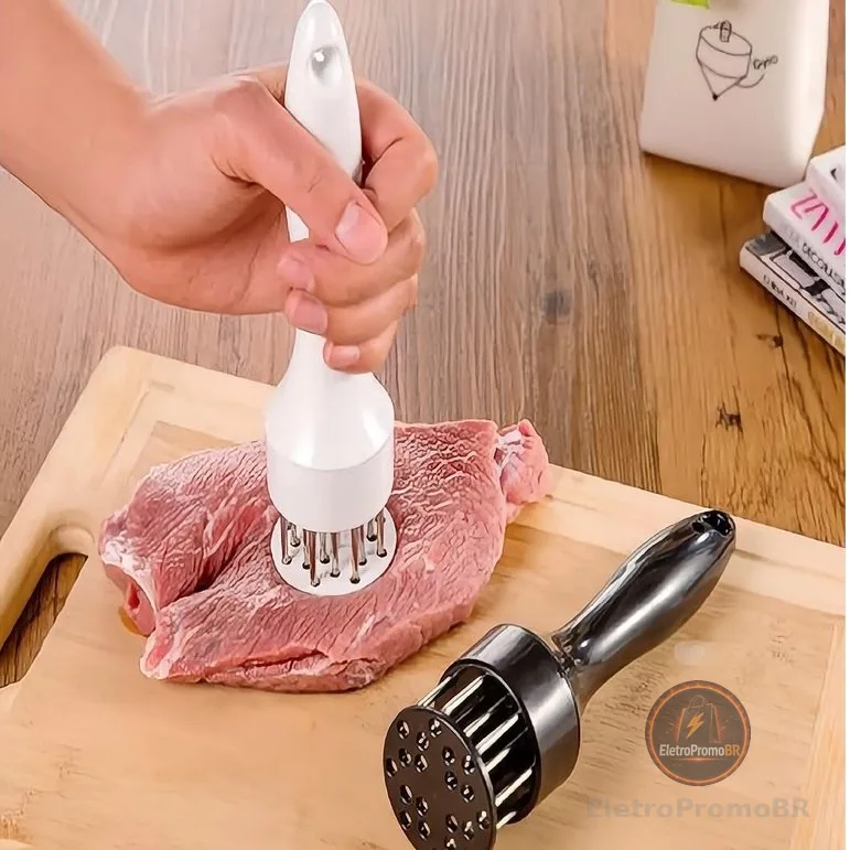 1 peça Amaciador Batedor de Carne Bife Com Furador Manual Aço Inox Cor Aleatorio