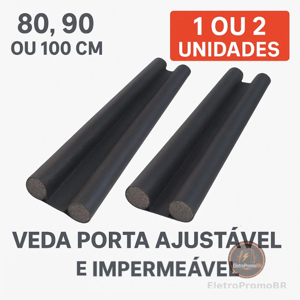 Kit 1 ou 2 Unidades de Veda Porta Ajustável Protetor Rolinho Impermeável 80cm 90cm 100cm