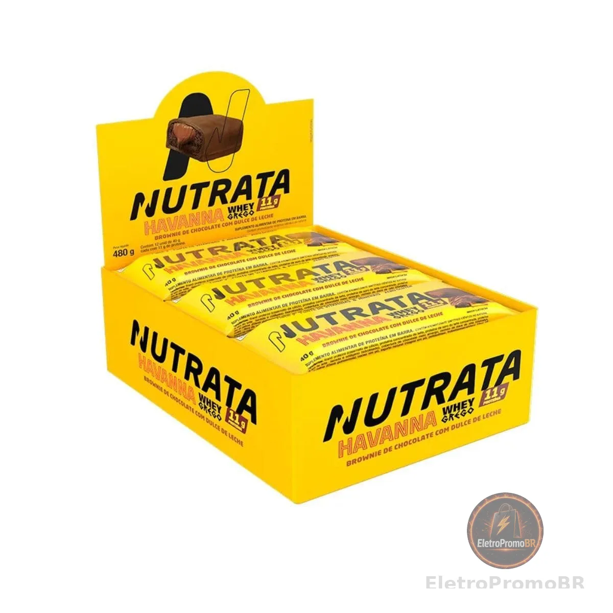 Nutrata Whey Grego Havanna 40g display com 12 barras - Brownie de chocolate