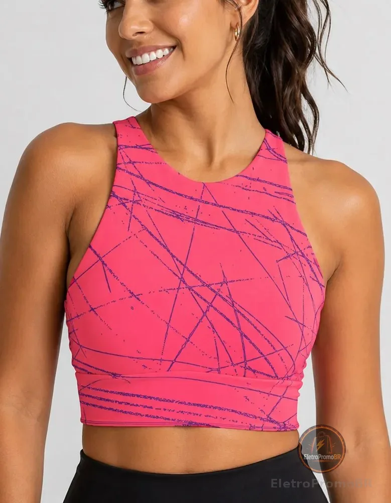 Top Cropped Alta Sustentação Com Bojos Para Corrida Academia Coral-violeta Liso G