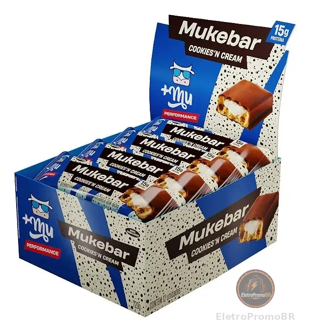 Barra de Proteína +Mu Mukebar 15g Cookies'n Cream 12 Unidades Sem Açúcar