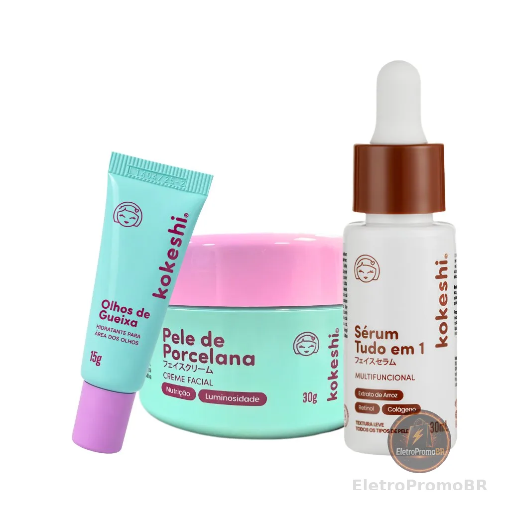 Kit Renovadores Kokeshi Creme Sérum Facial Pele de Porcelana Sérum Tudo em 1 Olhos de Gueixa