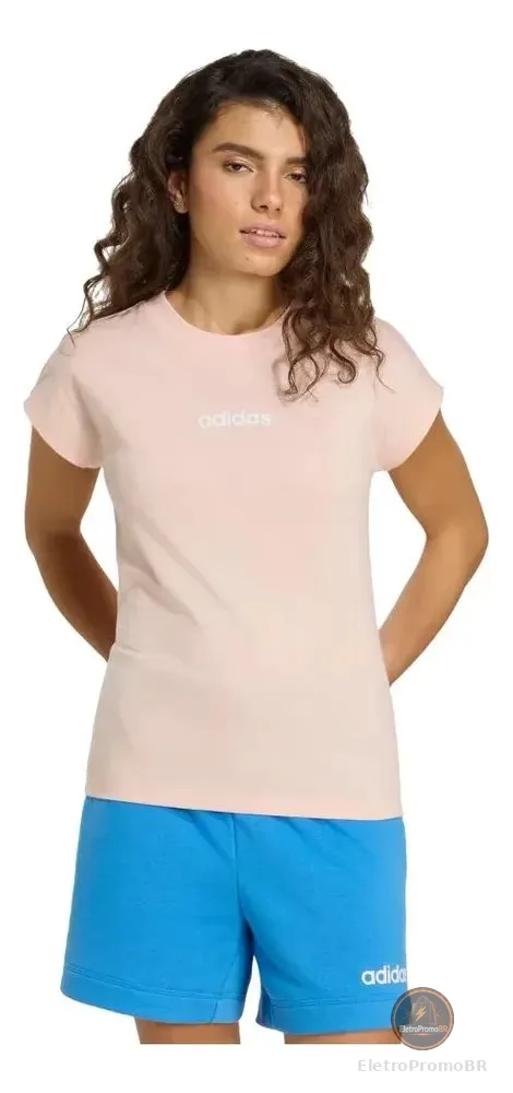 Camiseta Essentials Linear De Algodão adidas Rosa M