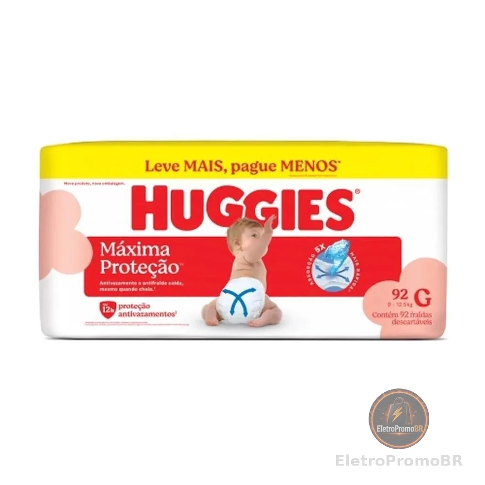 Fralda Descartável Infantil Huggies Máxima Proteção G Pacote 92 Unidades Leve Mais Pague Menos