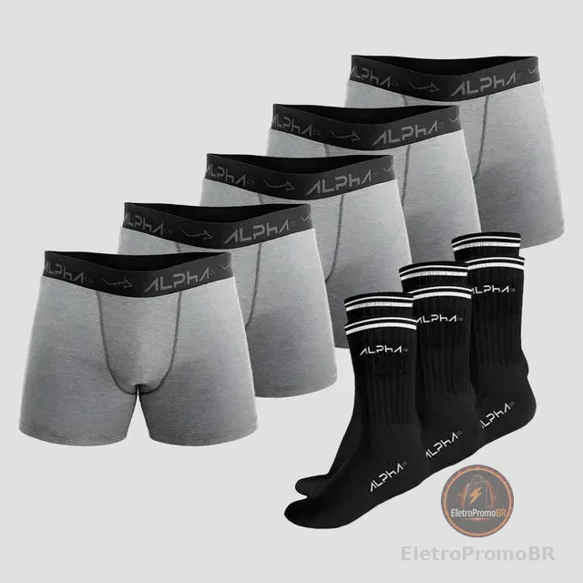 Kit Underwear Confort Sport Alpha -  5 Cuecas + 3 Meias