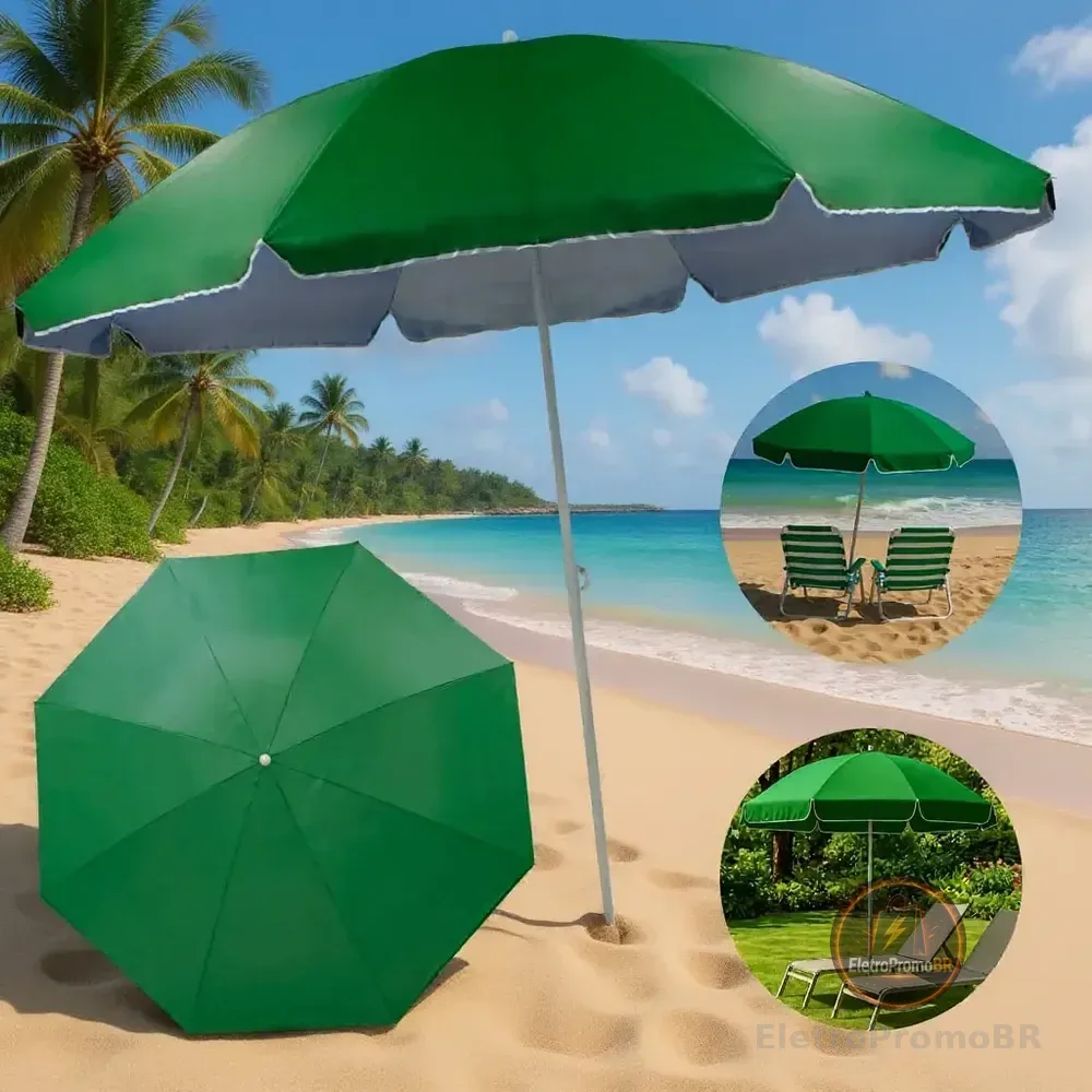 Guarda-sol Grande Praia Gigante 2,32m Reforçado Pesca Resistente Cor Verde Cb Liso