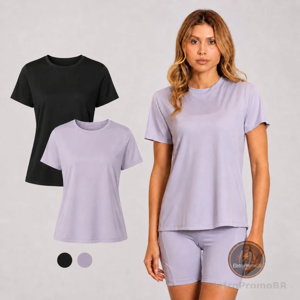 Lovito Vita Kit com 2 Camisetas Feminina Esportiva Lisa OTB20172047