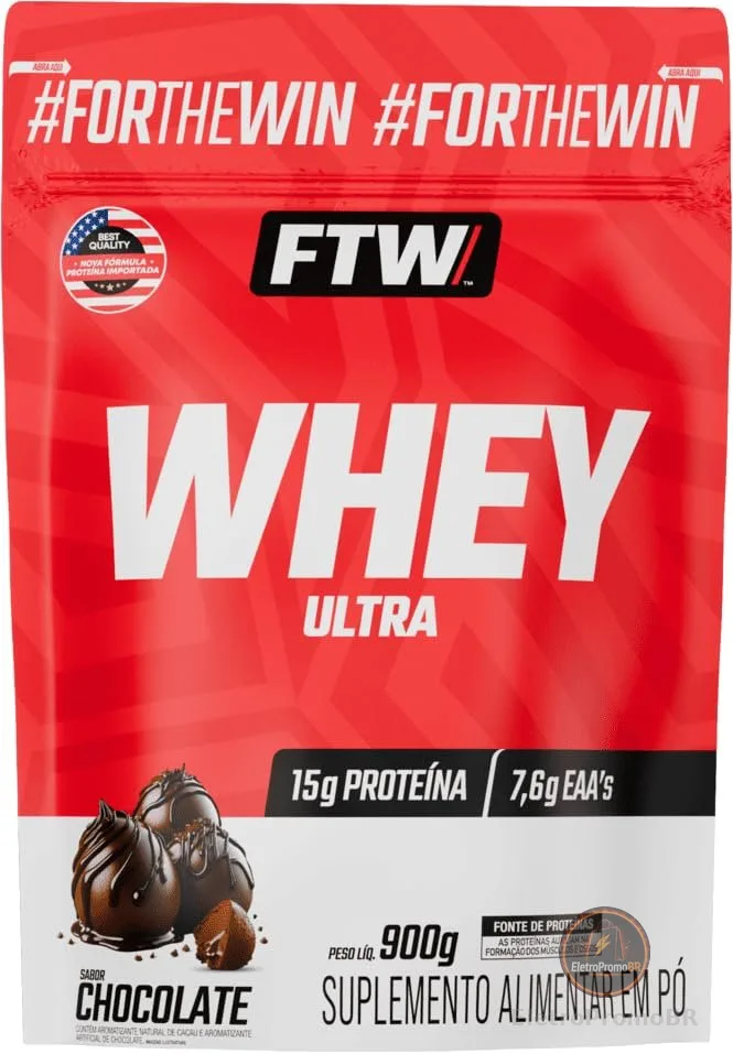 Whey Protein Ultra FTW – Refil 900g Sabor Chocolate Proteína Concentrada WPC, Suplemento Alimentar em Pó, Rico em Aminoácidos Essenciais