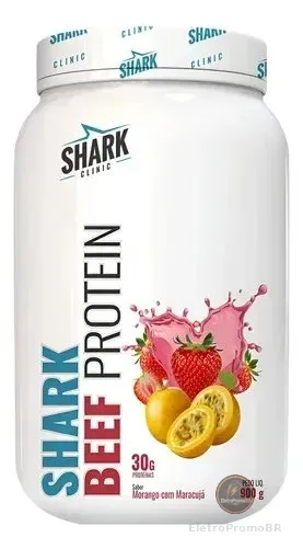 Proteína Beef Protein Shark Pro 900 g Sabor Morango e Maracujá
