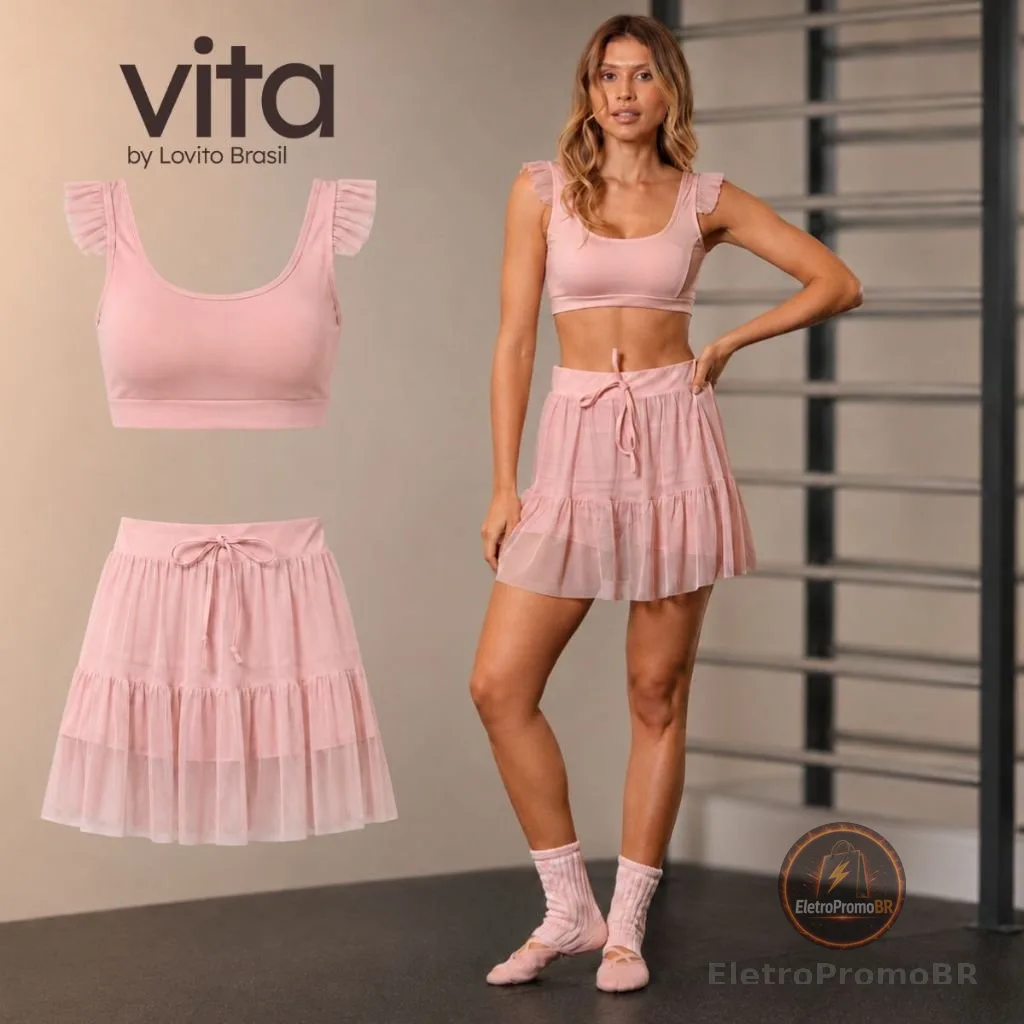 Lovito Vita Kit Top e Shorts Saia Esportivo Balletcore com Tule SBB20022032