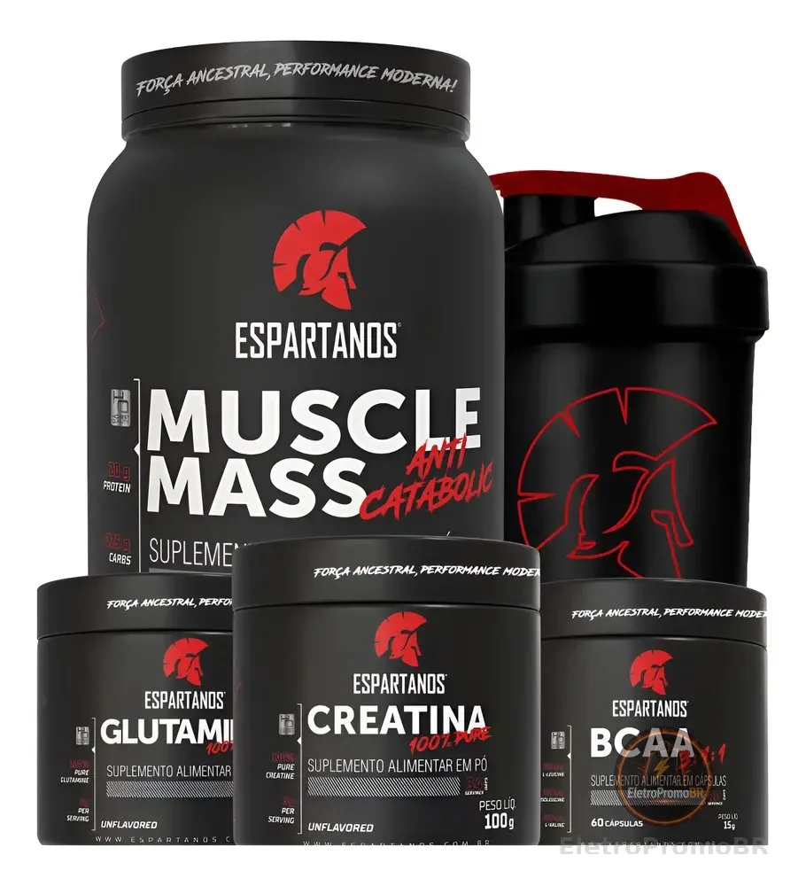 Kit Mass Hipercalórico + Bcaa + Creatina + Glutamina + Copo Chocolate
