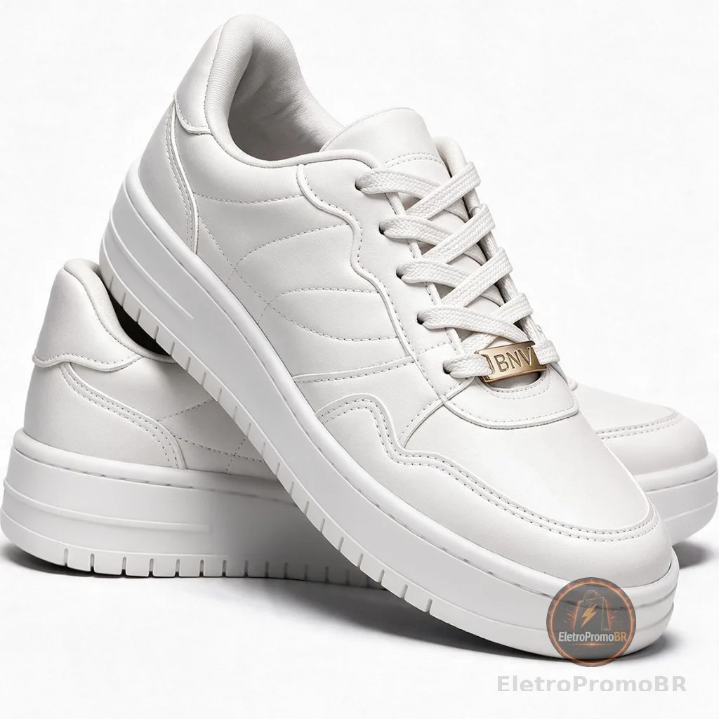 Tênis Feminino Benévola Plataforma Branco Preto Casual Leve Macio Acolchoado Alta Ultra Conforto