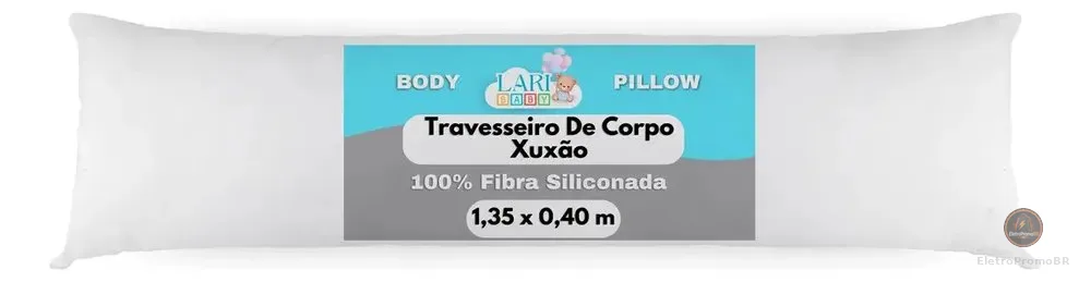 Travesseiro de Corpo Laribaby Antialérgico Xuxão com Fronha e Zíper Branco 1,35 x 0,40 m 100% Silicone Macio e Confortável Apoio Gestante