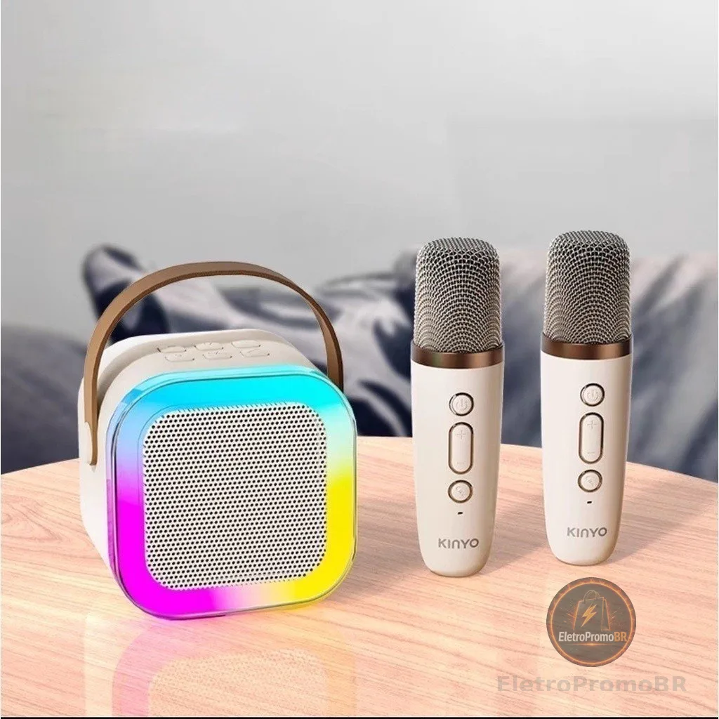 Caixa de Som Bluetooth Portátil RGB com Microfone Sem Fio Karaokê USB TF AUX LED Colorido Mini Speaker Potente