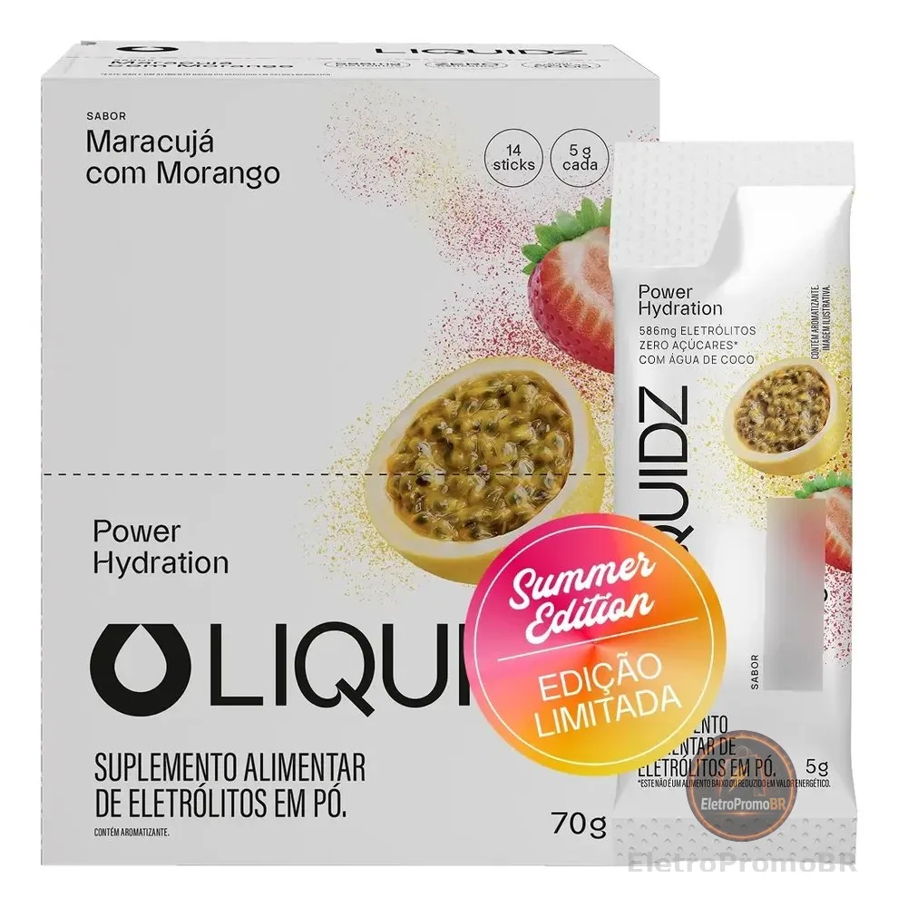 LIQUIDZ® Eletrólitos Zero Açúcar Maracujá E Morango - 14 Sachês