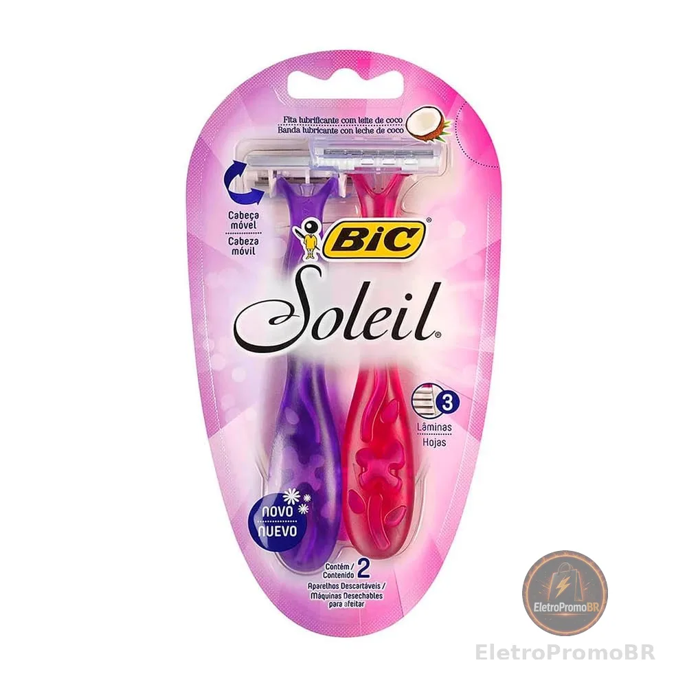 BIC Aparelho De Depilar Soleil Rosa E Roxo Com Fita Lubrificante De Óleo De Coco 919463 2 Unidades