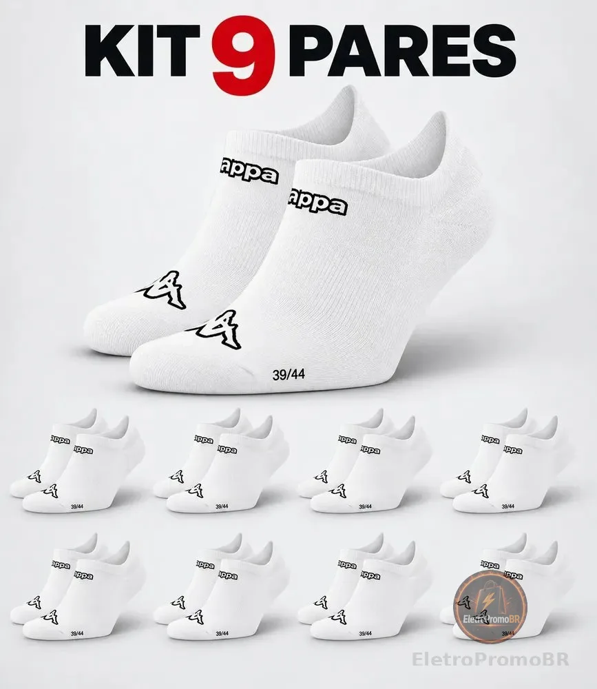 Kit 9 Pares Meias Kappa Sapatilha Soquete Invisível Original Branco 34-38