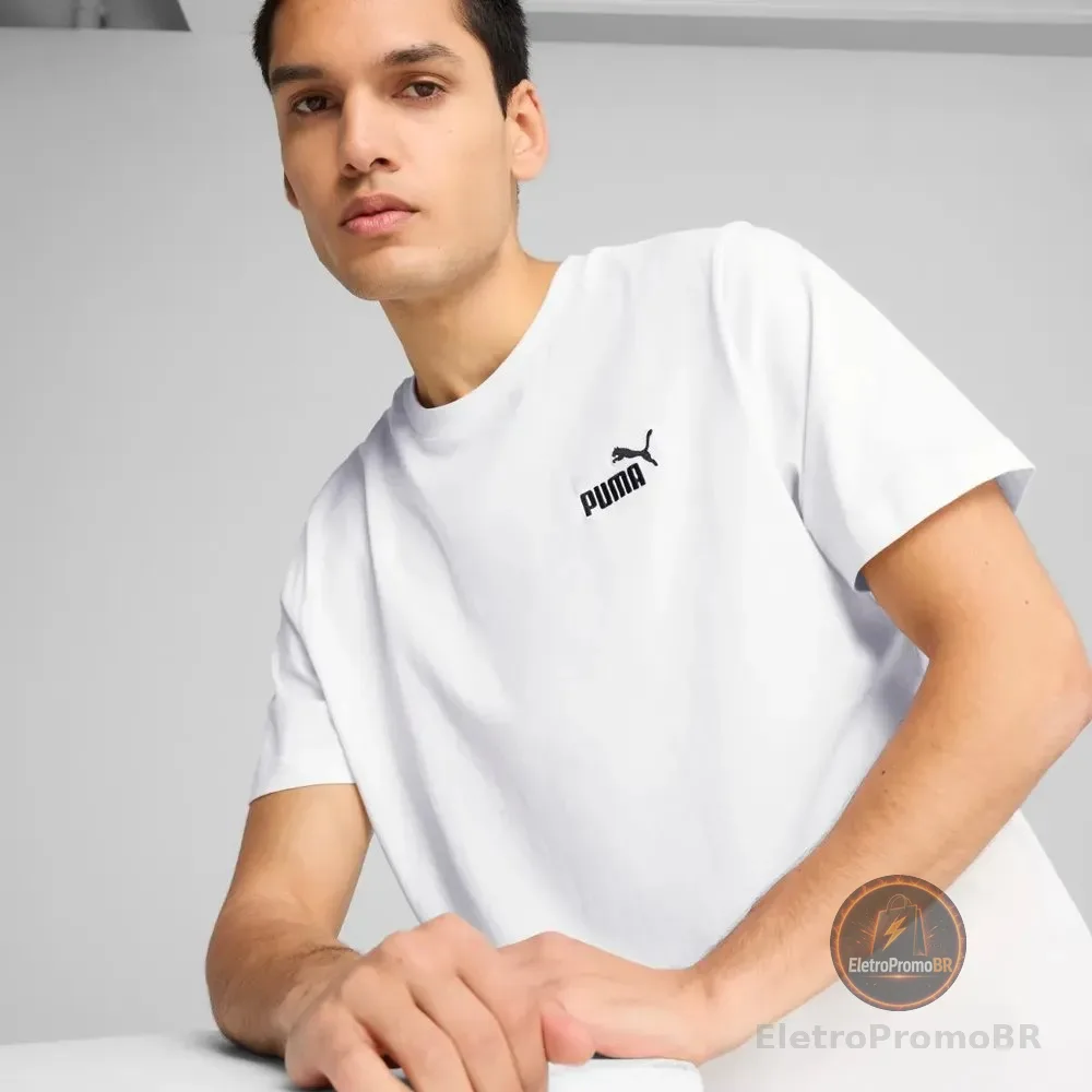 Camiseta Masculina Essentials Small Logo Puma Branco Desenho Logo Puma M Logo Puma