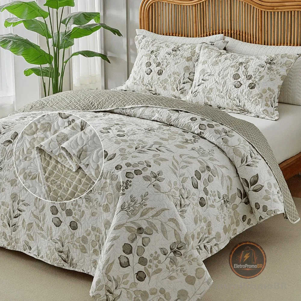 Kit Colcha Cobre Leito 3 Peças Itália Estampado Dupla Face Aba Americana King Queen Casal Solteiro