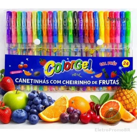 Caneta Gel Colorgel Canetinhas Coloridas Perfumadas Glitter Kit 24 Cores