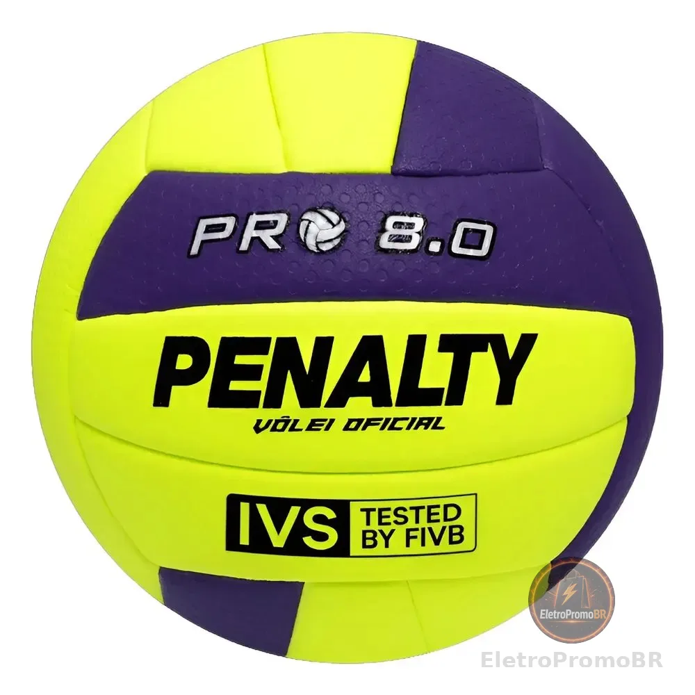 Bola Volei Penalty 8.0 Pró Amarelo e Roxo Quadra Selo Fivb