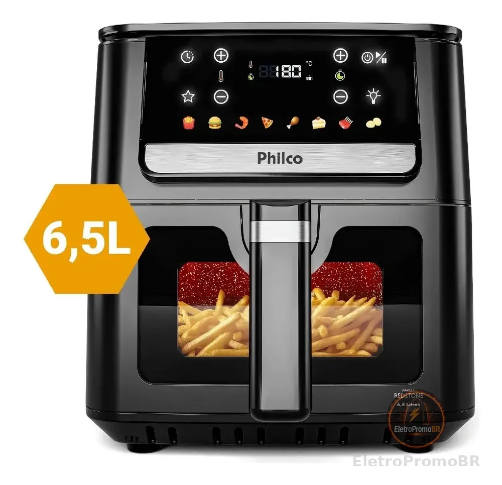 Air Fryer Philco 6,5L Visor Glass e Redstone 1700W PAF65A
