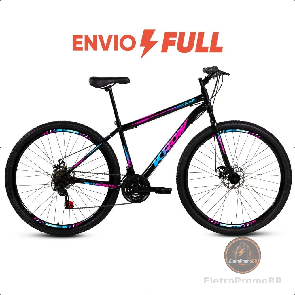 Bicicleta Aro 29 Aço Carbono Freios A Disco 21 Marchas Krow Bikes Para o dia a Dia Passeio