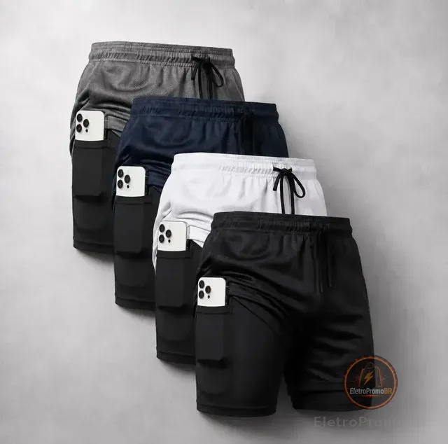 Kit 4 Shorts 2 Em 1 Dryfit Masculino Corrida Academia Treino