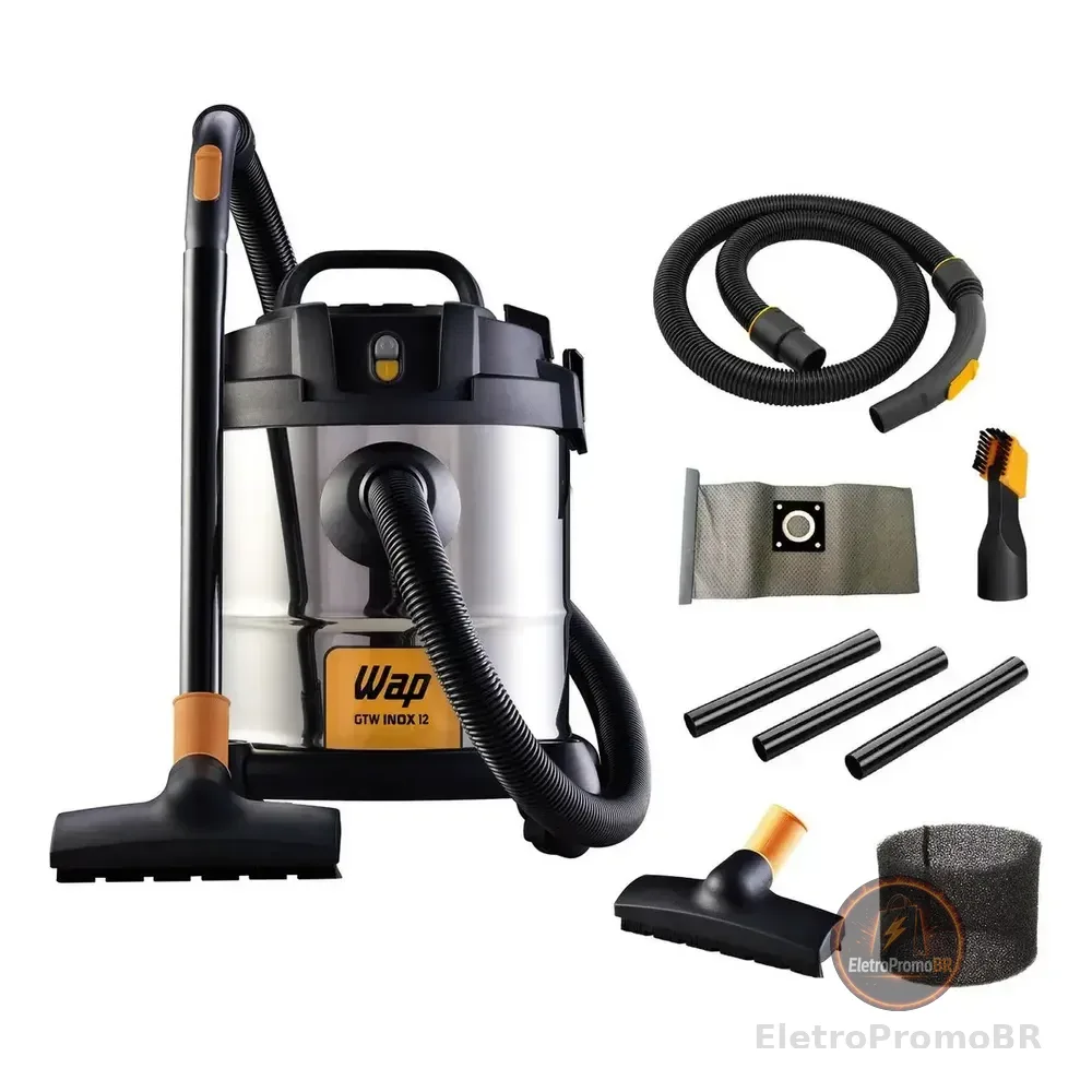 Aspirador De Pó E Água Wap Gtw Inox 12 1400w Com Bocal De Sopro Aço Inoxidável/preto/amarelo 220v
