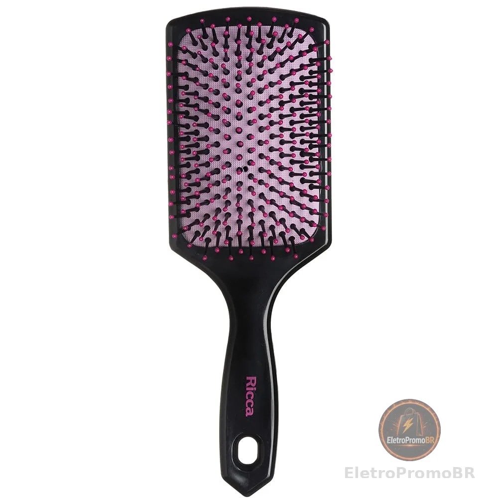 Ricca, Escova Black Pink, Raquete, Desembaraça e escova, Para todos os tipos de cabelos