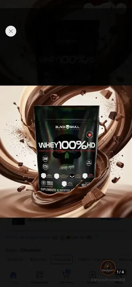 Suplemento em pó Black Skull Whey 100% HD sabor Chocolate 900 g
