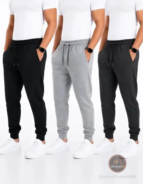 Kit 3 Calça Moletom Jogger Masculina Frio Inverno Treino Top
