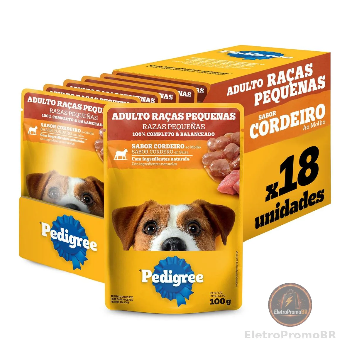 Pack Ração Úmida Pedigree Sachê Cordeiro ao Molho para Cães Adultos de Raças Pequenas 100 g - 18 unidades