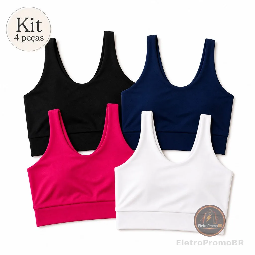 Kit 4 Top Cropped Academia Forro Duplo Microfibra Feminino