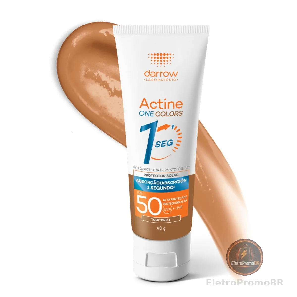 Darrow Actine One Protetor Solar Dermatológico Facial FPS 50 Tom 3 Escuro com Ácido Hialurônico Biomimético que Hidrata, Controla a Oleosidade por 12h, Tem Textura Ultraleve, Acabamento natural e Absorção em 1 segundo, 40g