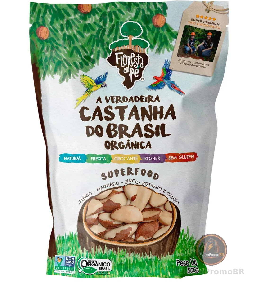 Castanha-do-Pará 500g Orgânica Inteira – Fonte de Proteína Vegetal e Selênio – Vegana, Kosher, Sem Glúten, Sem Conservantes – Floresta em Pé