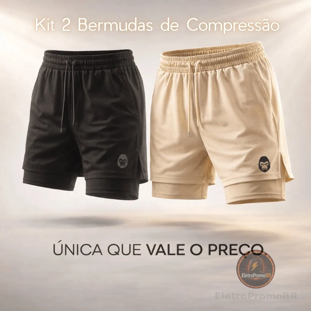 Kit 2 Bermudas Kong 2 em 1 Sports Para Academia Masculina