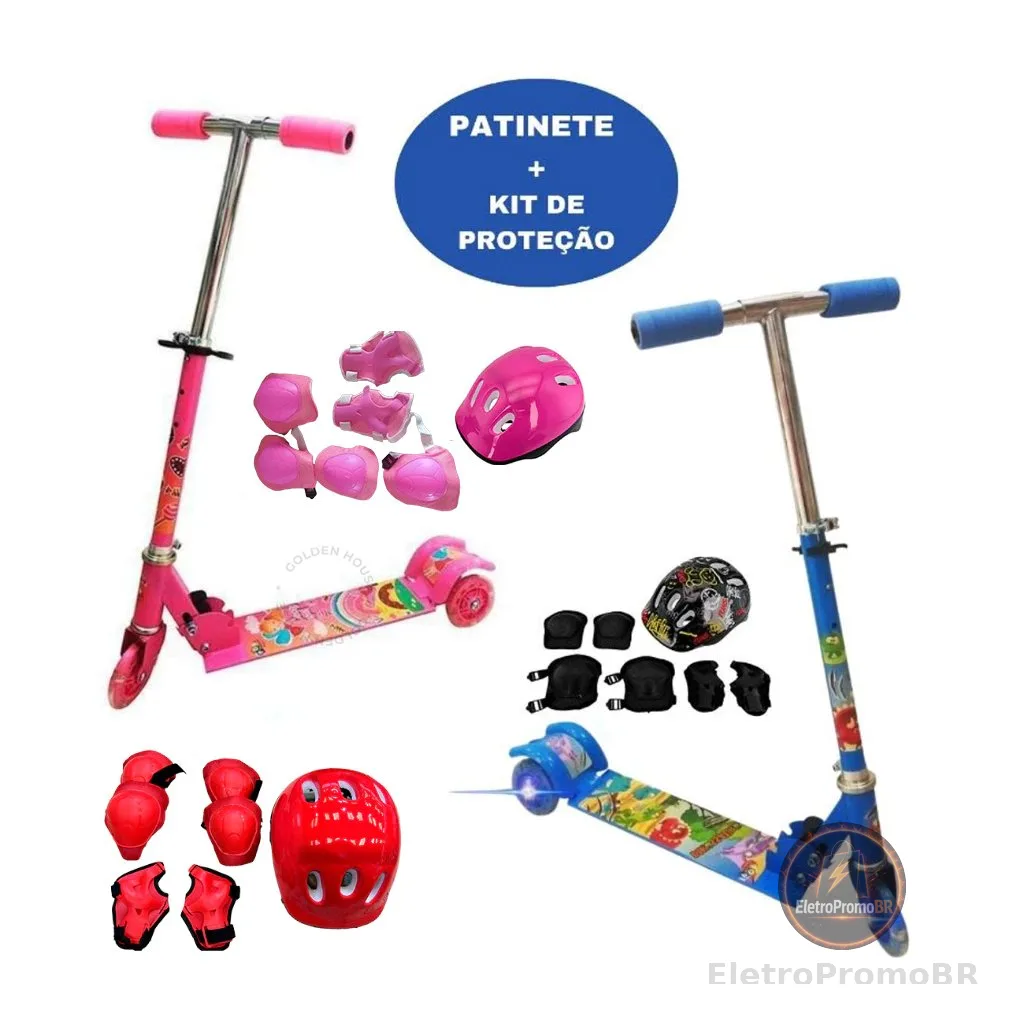 Patinete Infantil 3 Rodinhas com Luz Led e Freio Ajustável Até 25kg Menino Menina