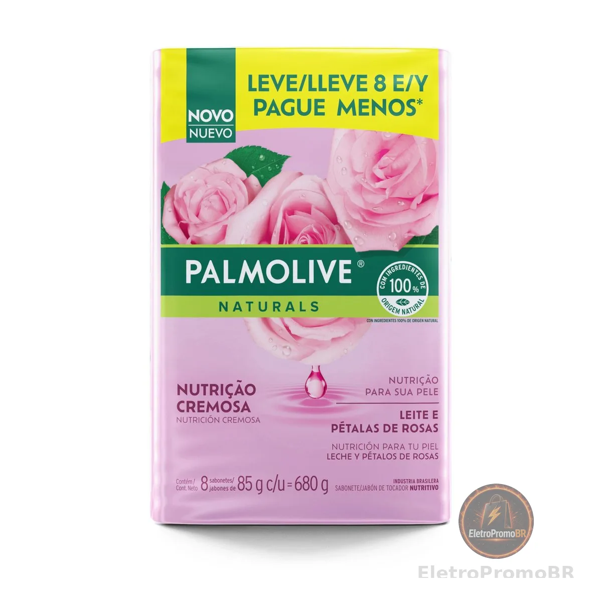Palmolive Naturals Leite e Pétalas de Rosa Sabonete em Barra, 8x85g